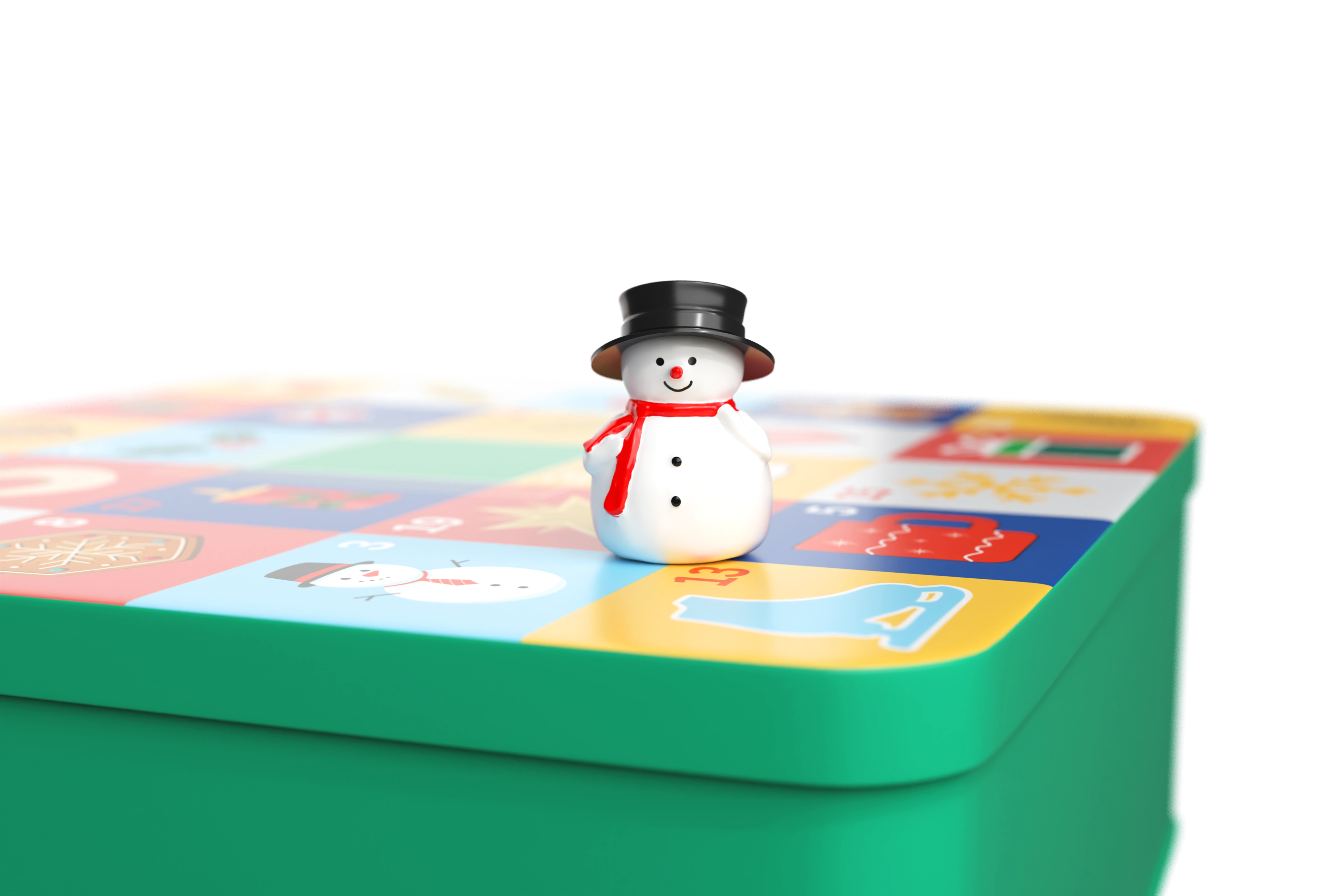 Schneemann-Datumsschieber auf der Weihnachtsdose