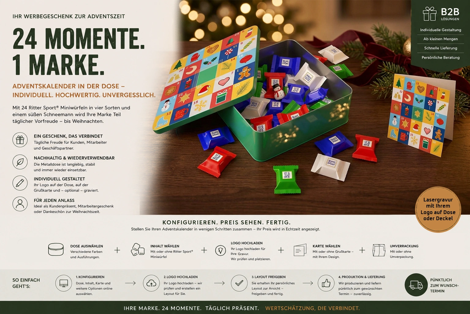Individueller Adventskalender in der Dose für Unternehmen