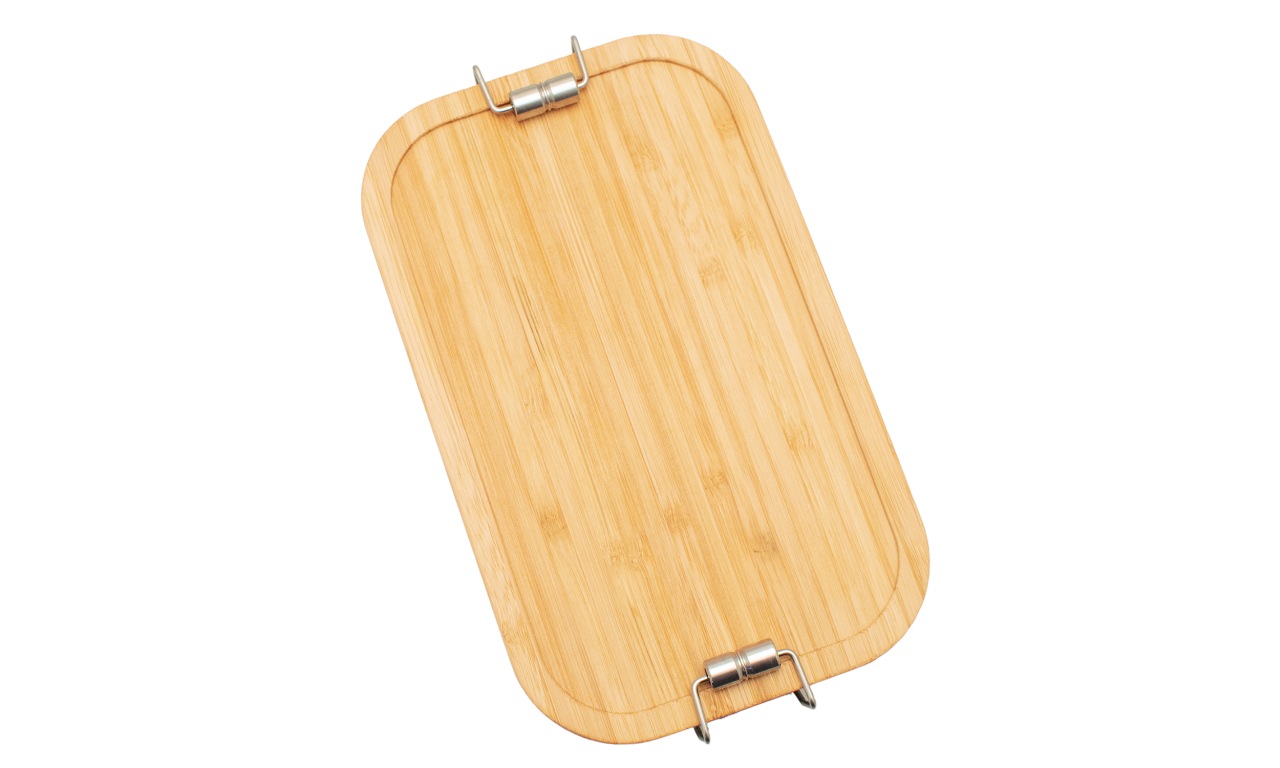 Vue du couvercle Lunchbox avec couvercle en bambou, gravure laser et sérigraphie numérique optionnellement possibles
