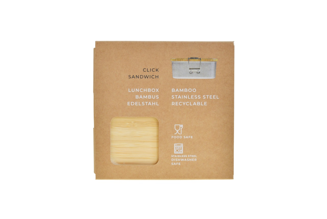 Emballage durable pour boîte à sandwich avec couvercle en bambou – vue de face pour branding et personnalisation