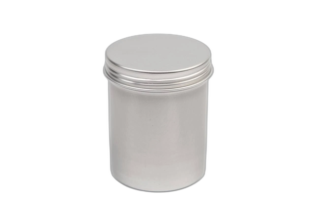Boîte en aluminium ronde 250 ml avec couvercle à vis – fermée